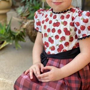 Red Apple plaid handmade NWT cotton dress fall thanksgiving girls size 4